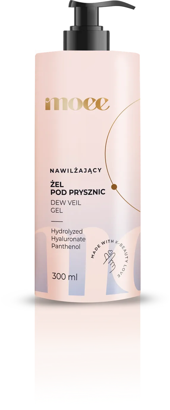 Nawilżający żel po prysznic Moee Dew Veil Gel Hydrating Shower Gel – Hydrolizowany hialuronian - Pantenol – 300 ml
